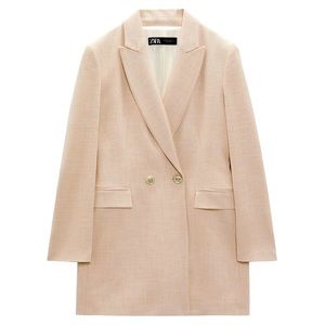 ZARA Double Breasted Blazer Dress/ Long Blazer in Pink NWT